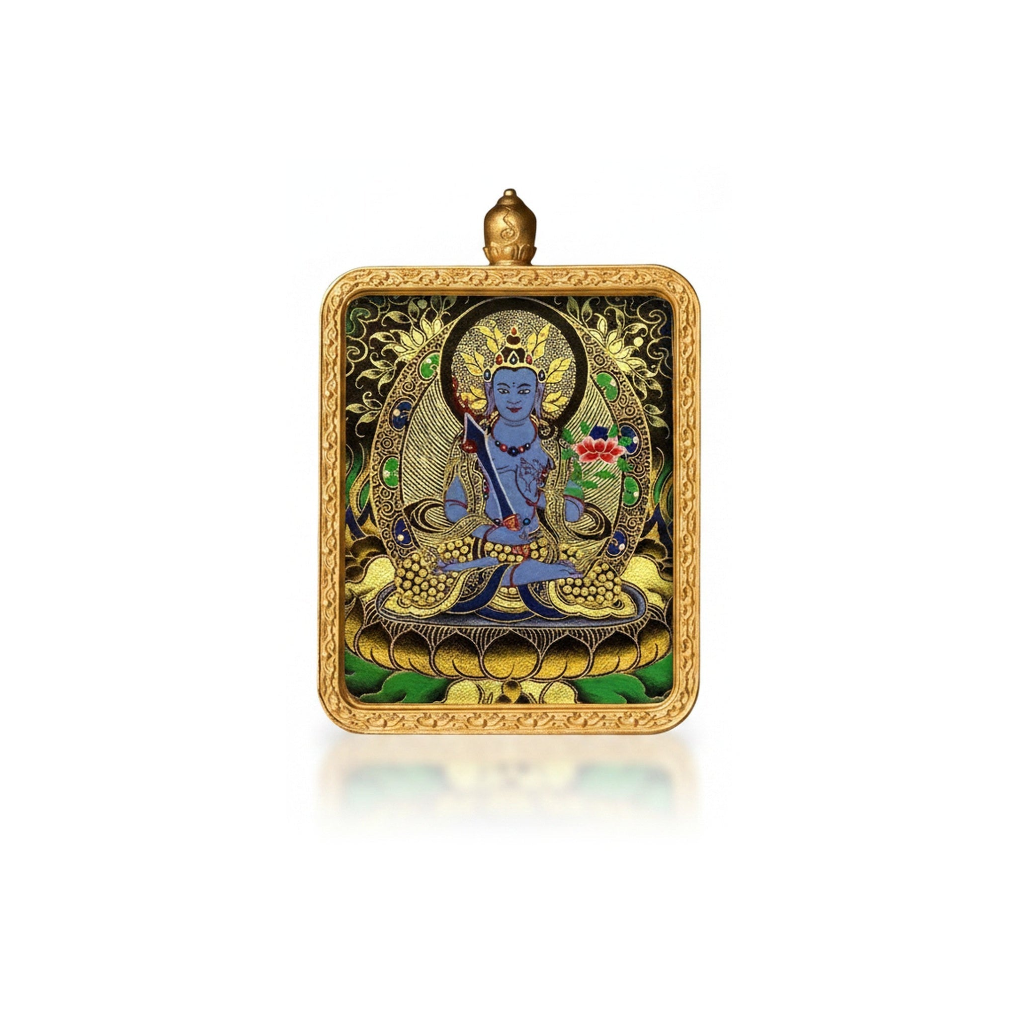 Hand-painted Tibetan miniature art pendant — Akasagarbha (No. 02) — centered studio view