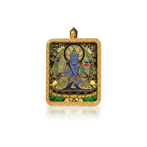 Hand-painted Tibetan miniature art pendant — Akasagarbha (No. 02) — centered studio view