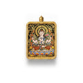 Hand-painted Tibetan miniature art pendant — Four-Armed Avalokiteshvara (No. 02) — centered studio view