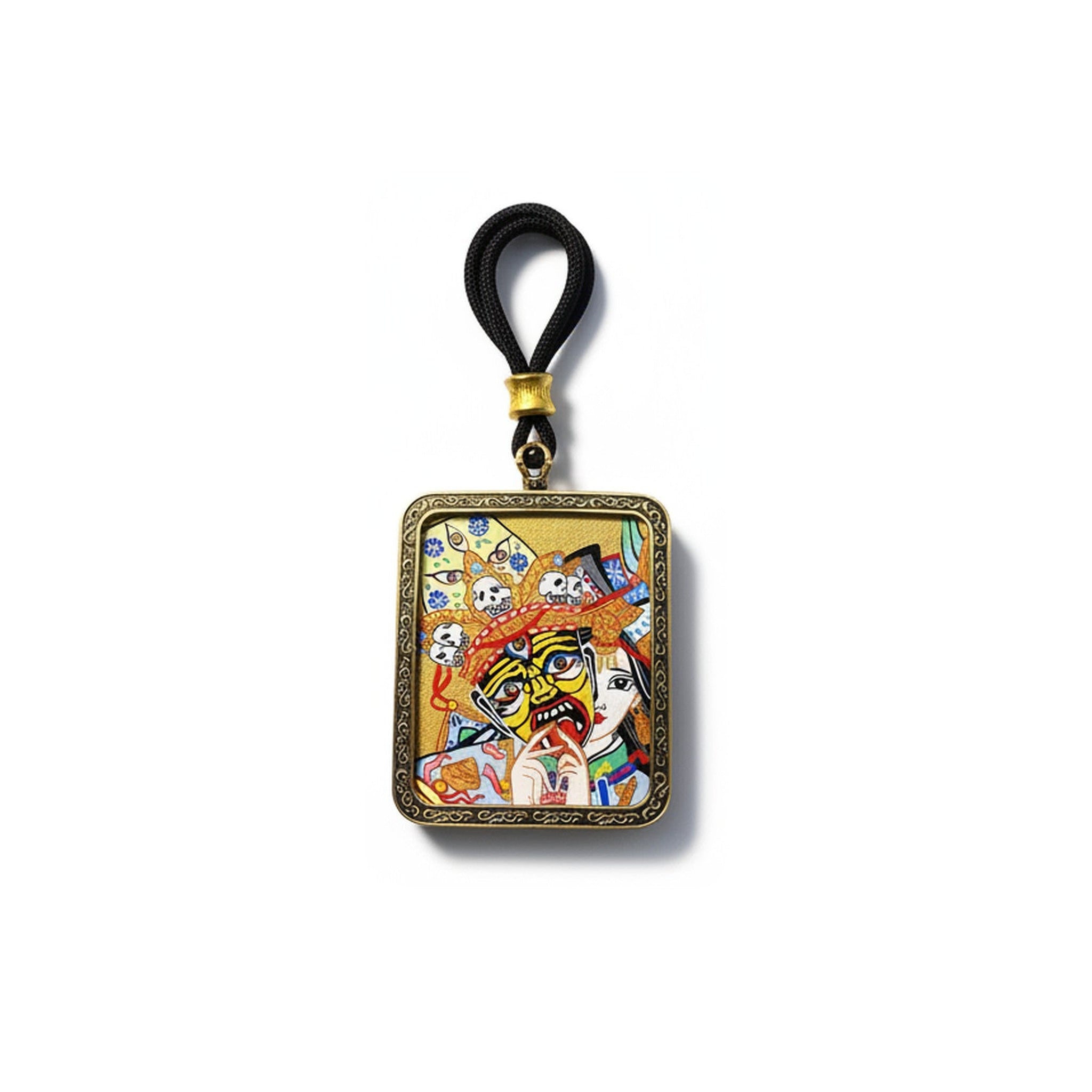 Hand-painted Tibetan miniature art pendant — Past & Future Lives (No. 01) — centered studio view