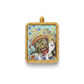 Hand-painted Tibetan miniature art pendant — Past & Future Lives (No. 07) — centered studio view