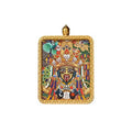 Hand-painted Tashi Lhamo miniature thangka pendant — centered studio view