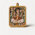 Hand-painted Samantabhadra miniature thangka pendant in a gold frame, studio shot