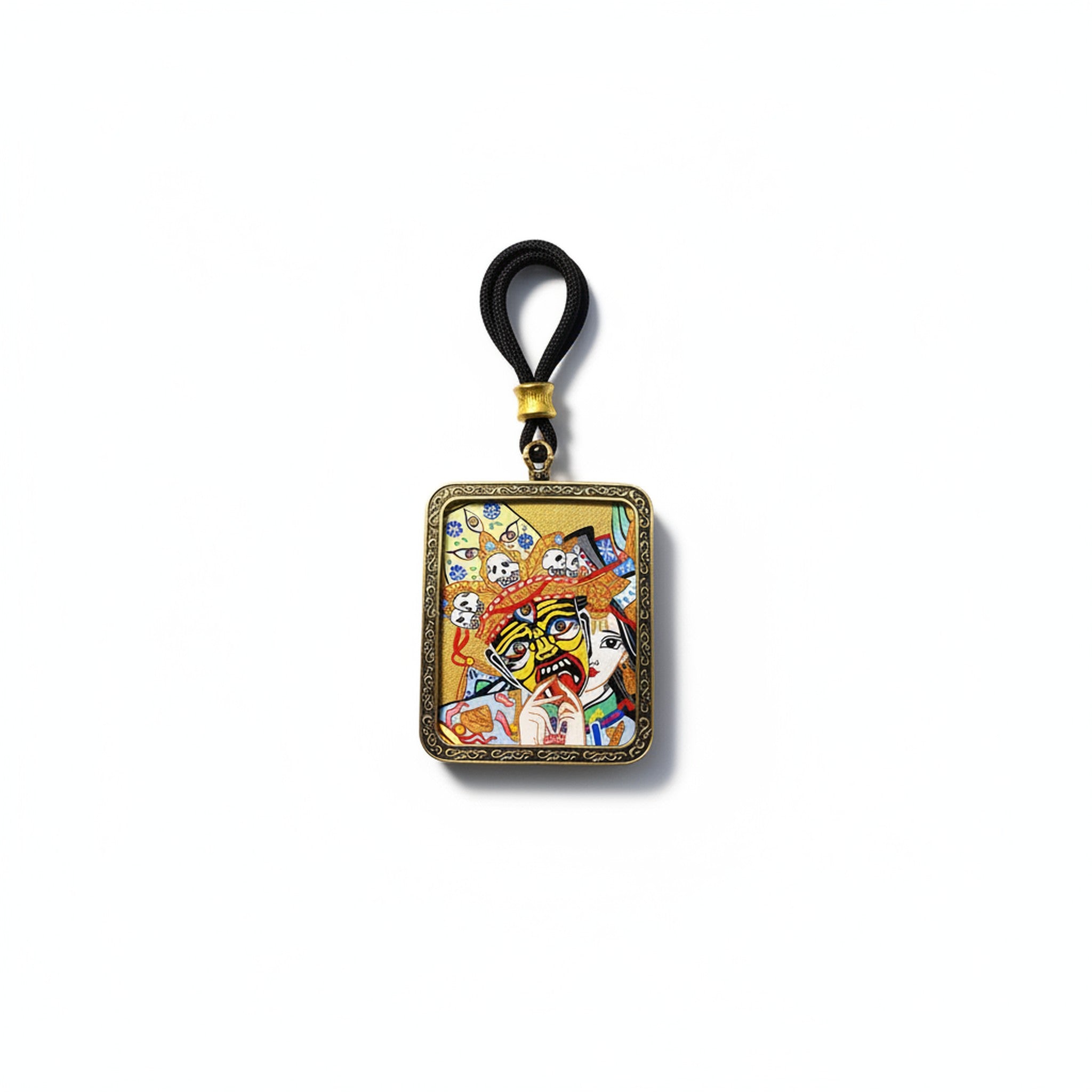 Hand-painted Tibetan miniature art pendant — Past & Future Lives (No. 01) — studio view